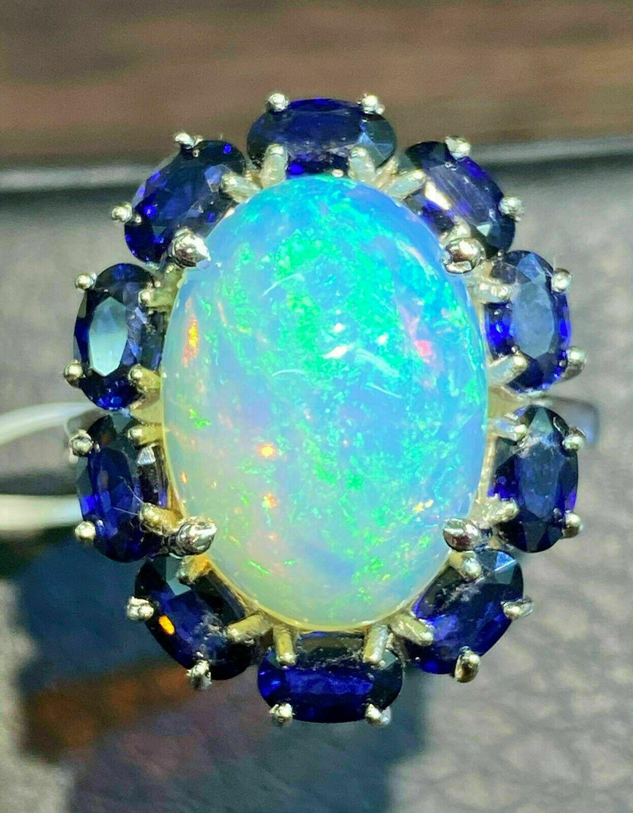 Halo Engagement Ring 3 Ct Oval Cut Simulated Fire Opal 14K Yellow Gold Finish-image