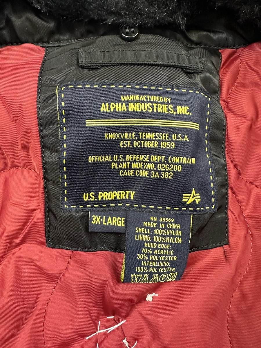 Alpha Industries Jacket Mens 3XL Black Bomber Flight Injector Fart
