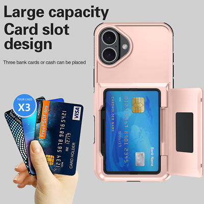 For iPhone 15 16 Pro Max 14 13 12 11 Wallet Credit Card Slot Holder Case Cover