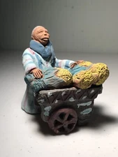 Ethnic Folk Art Clay Sculpture Man With A Vegetable Cart