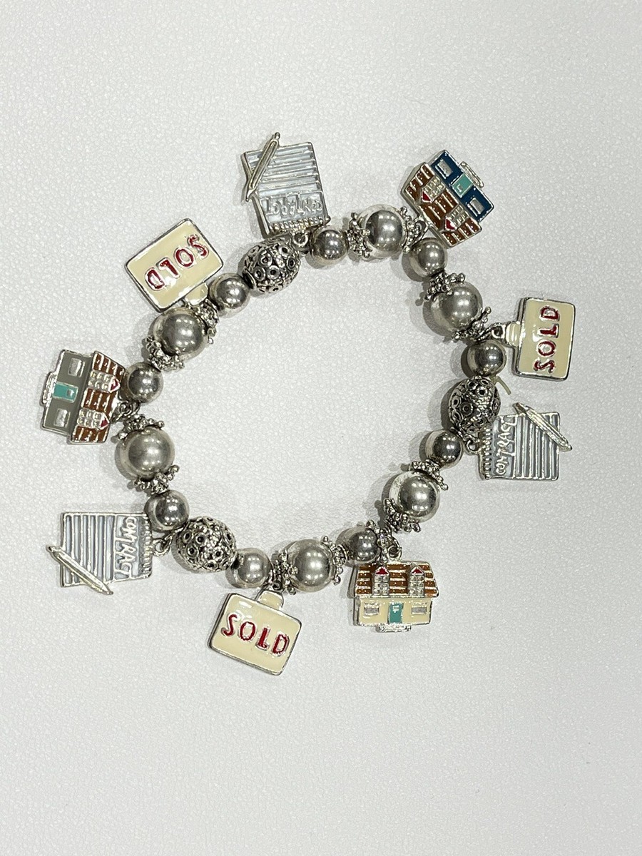Vintage Realtor Real Estate Agent Charms Enamel Bracelet House Sold