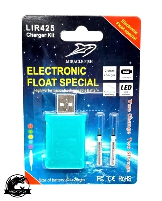 MIRACLE FISH Miracle USB Ladegerät inkl. 2 Wiederaufladbare Stabbatterien 425 Akku Batterie