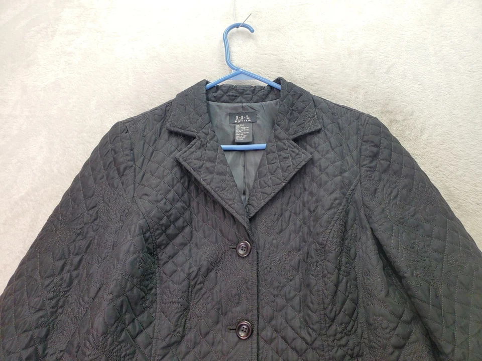 RQT Blazer Jacket Women Petite Medium Black Quilted Single Breasted Three Button - Image 4 of 4