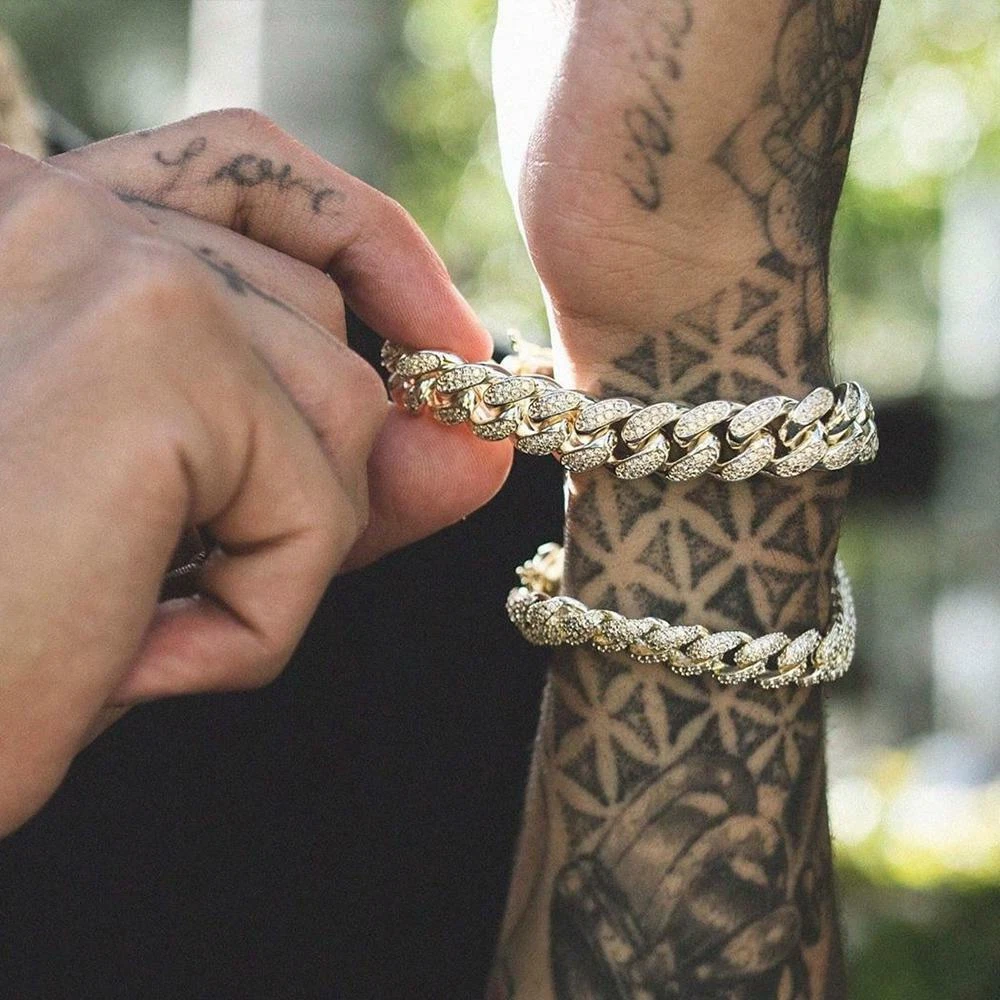 Ice Hip Hop Punk Men s Cuban Link Bracelet For Women Chain Rhinestone Bling