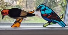 Vintage Faux Leaded Stained Glass Sun Catcher Window Hanger Set Of 2 Suncatchers