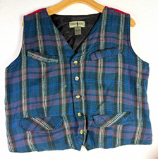 Robert Stock Men  s L Plaid Tartan Button Front Lined Vest Vintage Style