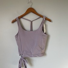 Halara Cropped Tank Top Sports Bra Purple Sleeveless Front Tie Women's Large NEW