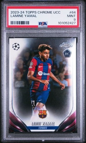 2023-24 TOPPS CHROME UEFA CLUB COMPETITIONS 64 LAMINE YAMAL RC Rookie PSA 9 Mint