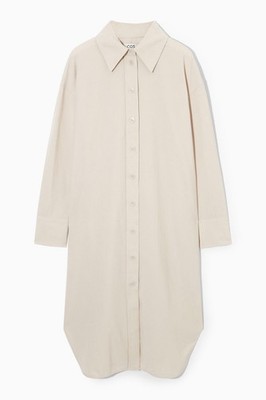 COS beige Cord Midi Hemdblusenkleid Seitentaschen Knopfleiste Gr. 36 UK 10/12