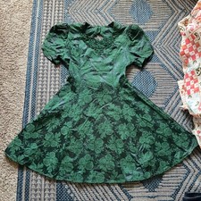 Vintage 80s emerald coquette Jessica McClintock girls puff sleeve jacquard dress