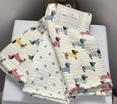 Multi-colored Dachshund Kitchen Towel, Set of 3 Towels, 18” X 28” Cotton, NWT - Image 1 of 4