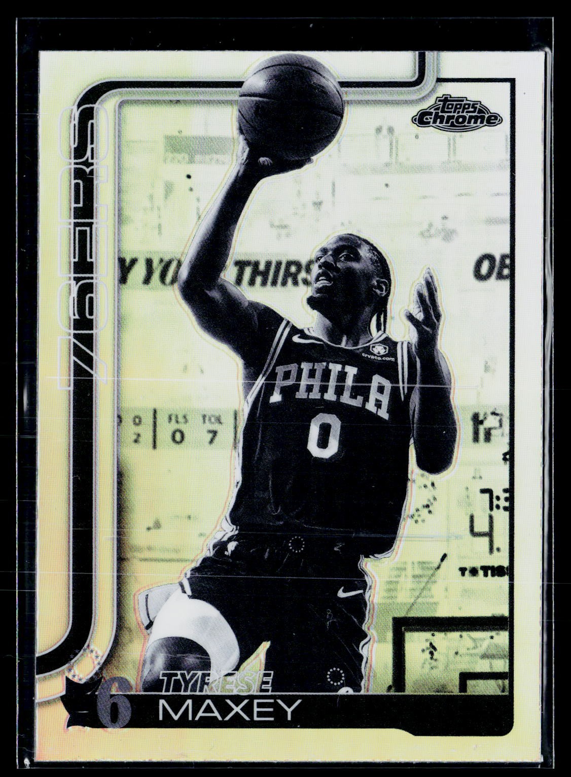 Tyrese Maxey #185 Basketball Cards 2025 Topps Chrome trading card — raw and PSA graded price guide