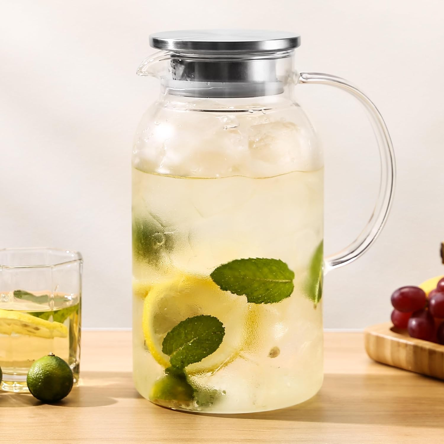 2Pack 68 Oz Glass Pitcher with Lid. Glass Carafe for Hot/Cold Water. 0.5 Gallon