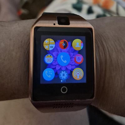 Touchscreen Bluetooth Smart Watch 46mm Rose Gold Metal Case Black Silicone Band