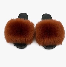 Women's Furry Slides Plush Flip Flop Sandals Color Brown Size 6.5