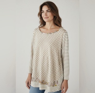 Anthropologie Postmark Multi Pattern Blouse Beige Size Large