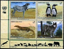 UNPA-Ginebra, impresión (borde con representaciones de animales), lobo, perro, (HM348) **