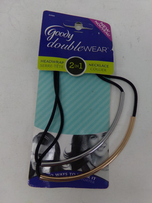 New Goody Double Wear 2 in 1 Headwrap & necklace-Black Elastic Silver/Gold Tone