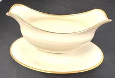 Vintage Lenox Mansfield Gold Trim Gravy Boat With Attached Underplate