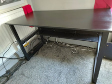 Black Computer Desk with Shelf, Wood & Metal, 120 x 60 x 75 cm