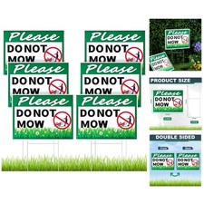 6 Pcs No Mow Sign Set with Metal H Stakes - Double-Sided 12x9 Inch Lawn Decor