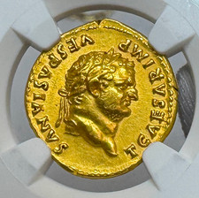 TITUS NGC AU 5X3 "FINE STYLE" ROMAN EMPIRE AUREUS 79AD CAESAR ANCIENT COINS