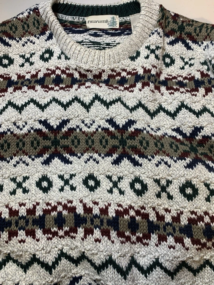 Suéter FieldMaster 100% Algodón PESADO XL Nordic Fair Isle De Colección Años 90 Hecho en EE. UU. Foto 4 de 4