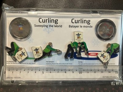 Vancouver 2010 Winter Olympics Curling Pin Badge Set Sealed