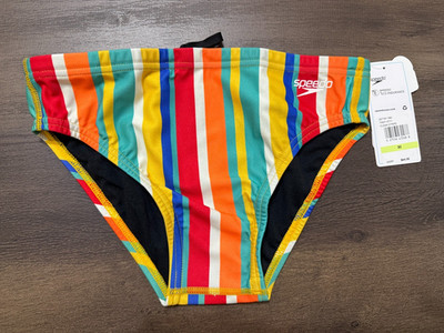 New Men Speedo Eco Endurance Swim Briefs Size 30 Clean Stripe Multi-Color