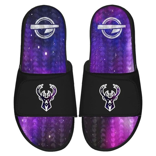 Men's Milwaukee Bucks ISlide Black Purple Galaxy Gel Tonal Slide Sandals Mens 8