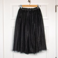 Whimsigoth Fairycore Shimmering Elastic Black Tulle Layered Mesh Midi Skirt