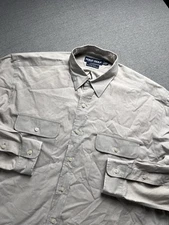 Polo Ralph Lauren Golf Shirt Men’s L Gray Cotton Wool Camp Pockets Button Up