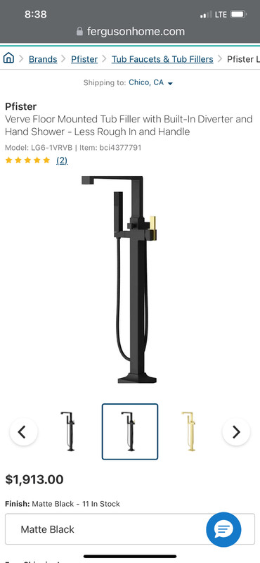 Matt Black floor mount freestanding faucet by Price Fister with Handheld spray