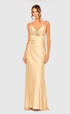 Mac Duggal Women’s Twist front Champagne Satin Dress Size 12