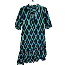 Womens Scoop the Brand Cotton Midi Dress Navy Blue & Green Geometric Size 8