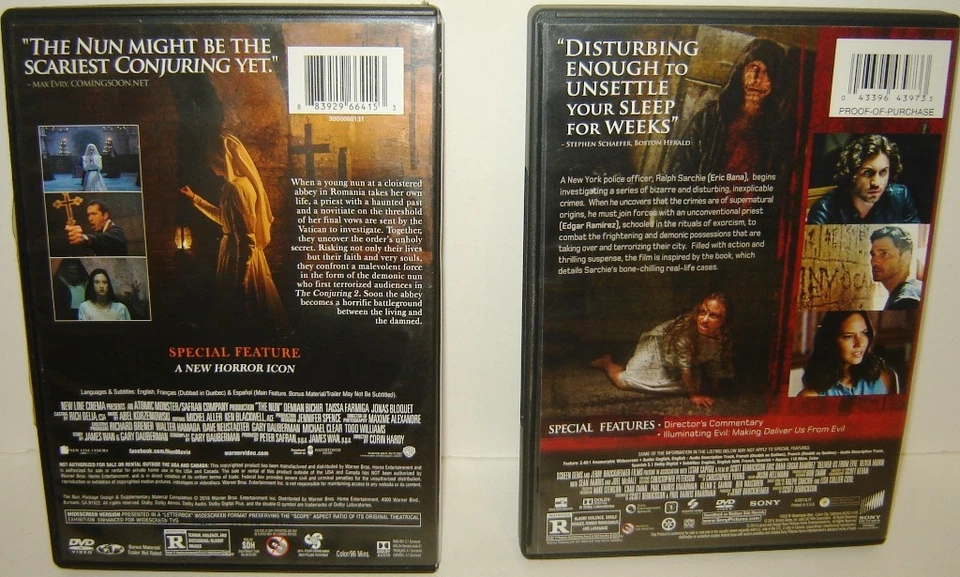 Set of 2 Supernatural Horror Movies - The Nun & Deliver Us from Evil DVD - VG+ — 第 3/3 张图片