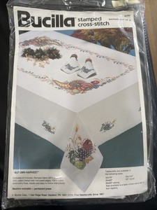 Bucilla Stamped Cross Stitch AUTUMN HARVEST Set of 4 Napkins #82797 New Sealed