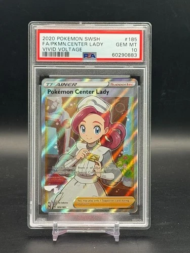 PSA 10 GEM MINT Pokemon Center Lady Vivid Voltage Full Art Pokemon 185/185