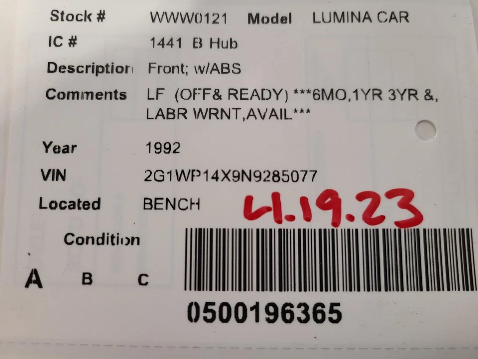 Used Front Wheel Hub fits: 1992 Chevrolet Lumina car Front w/ABS Front Grade A - Image 3 of 4