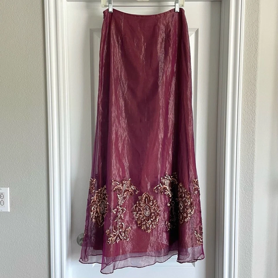 Falda Púrpura Lentejuelas Bordadas Vintage Colección NICOLE MILLER Talla 6 Foto 3 de 4