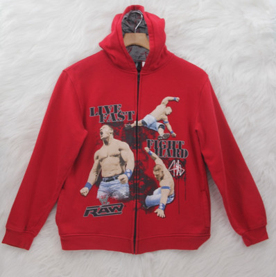 John Cena Full Zip Hoodie Youth XXL Men's S Red Live Fast Fight Hard Raw #934