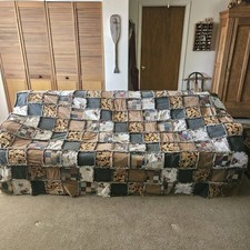 VTG 100"x92" Handmade Recycled Denim Flannel Rag Quilt Reversible Rustic Cabin