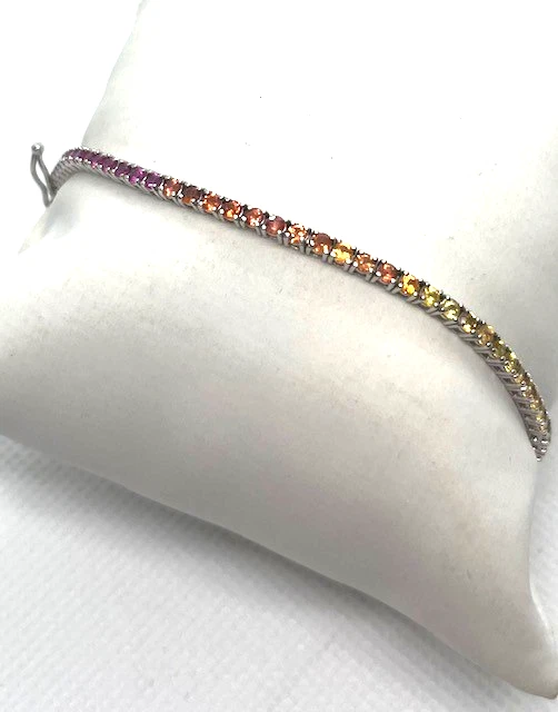 PULSERA TENIS ZAFIRO MULTICOLOR NATURAL ORO BLANCO 18K Foto 4 de 4