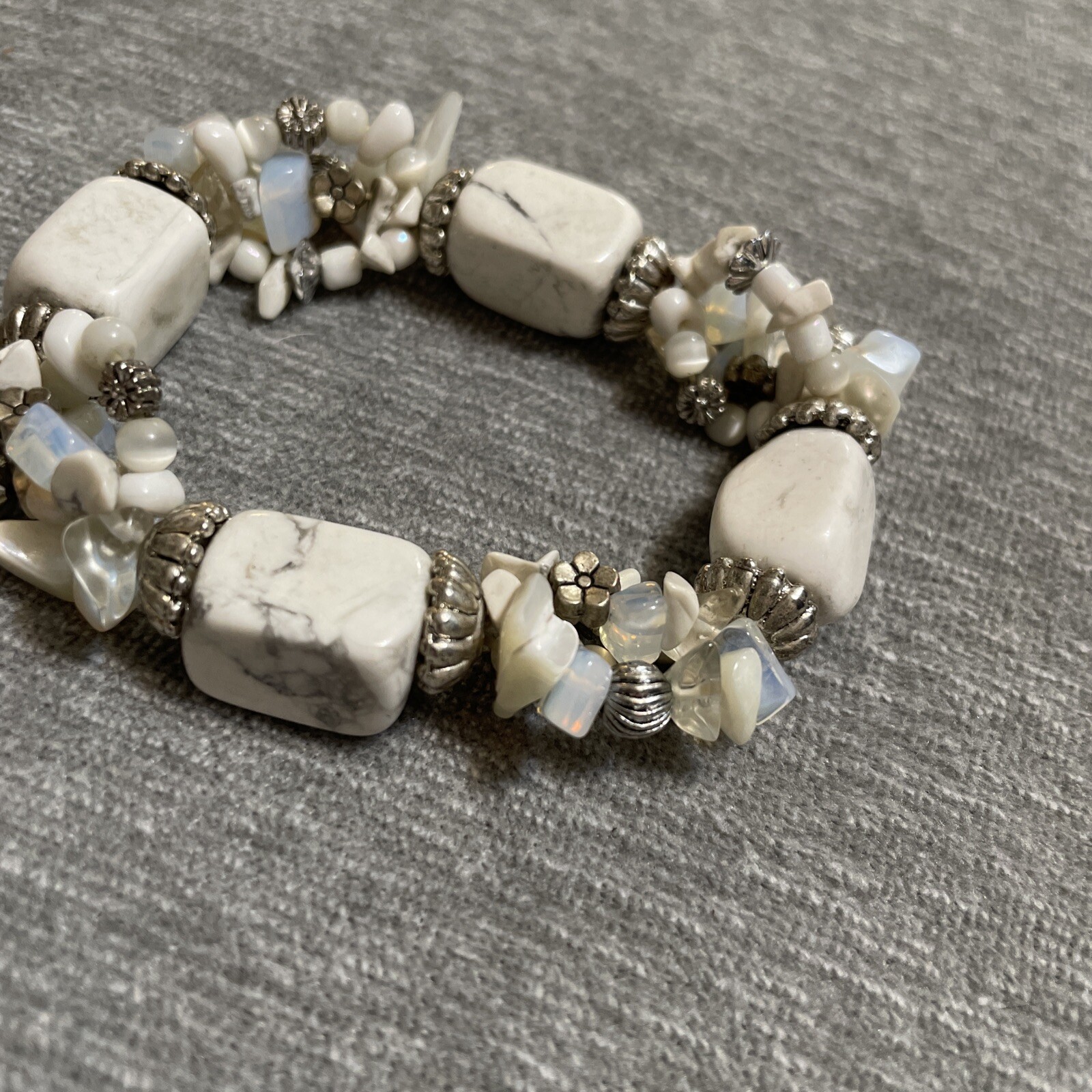 Boho stretch bracelet Abalone Shell White Grey Ma… - image 4