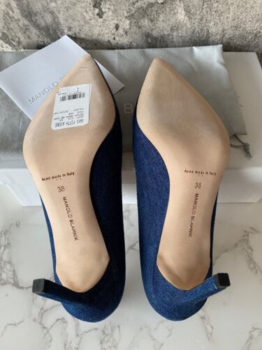 New in Box Authentic Manolo Blahnik BB 90 Blue Jeans Denim Pump Heels Shoes 38 - Picture 7 of 9