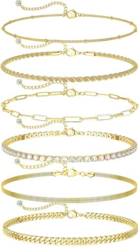 Gold Ankle Bracelets for Women Waterproof Dainty 14K Gold Plated Anklets for Wom