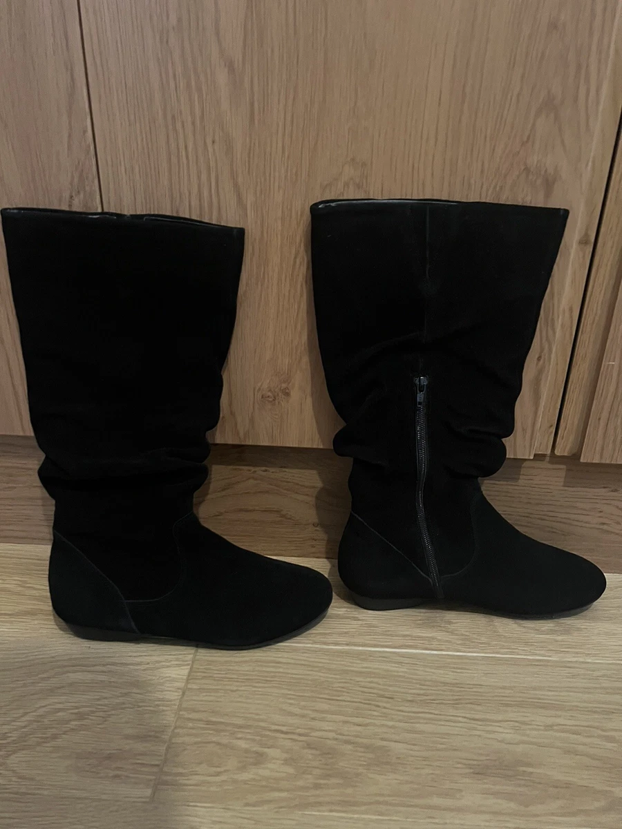 LYLA Black Suede Leather Mid Calf Boots. Size 6uk. New. Unworn