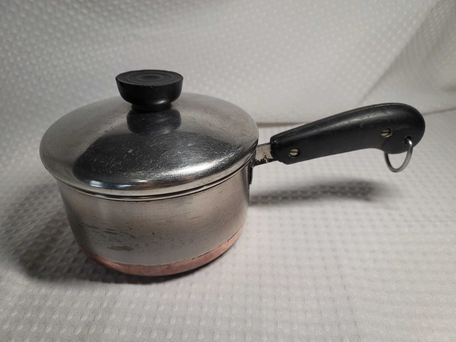 Vintage 1801 REVERE WARE 1 QT SAUCE PAN Pot Copper Clad Bottom w/ Lid USA