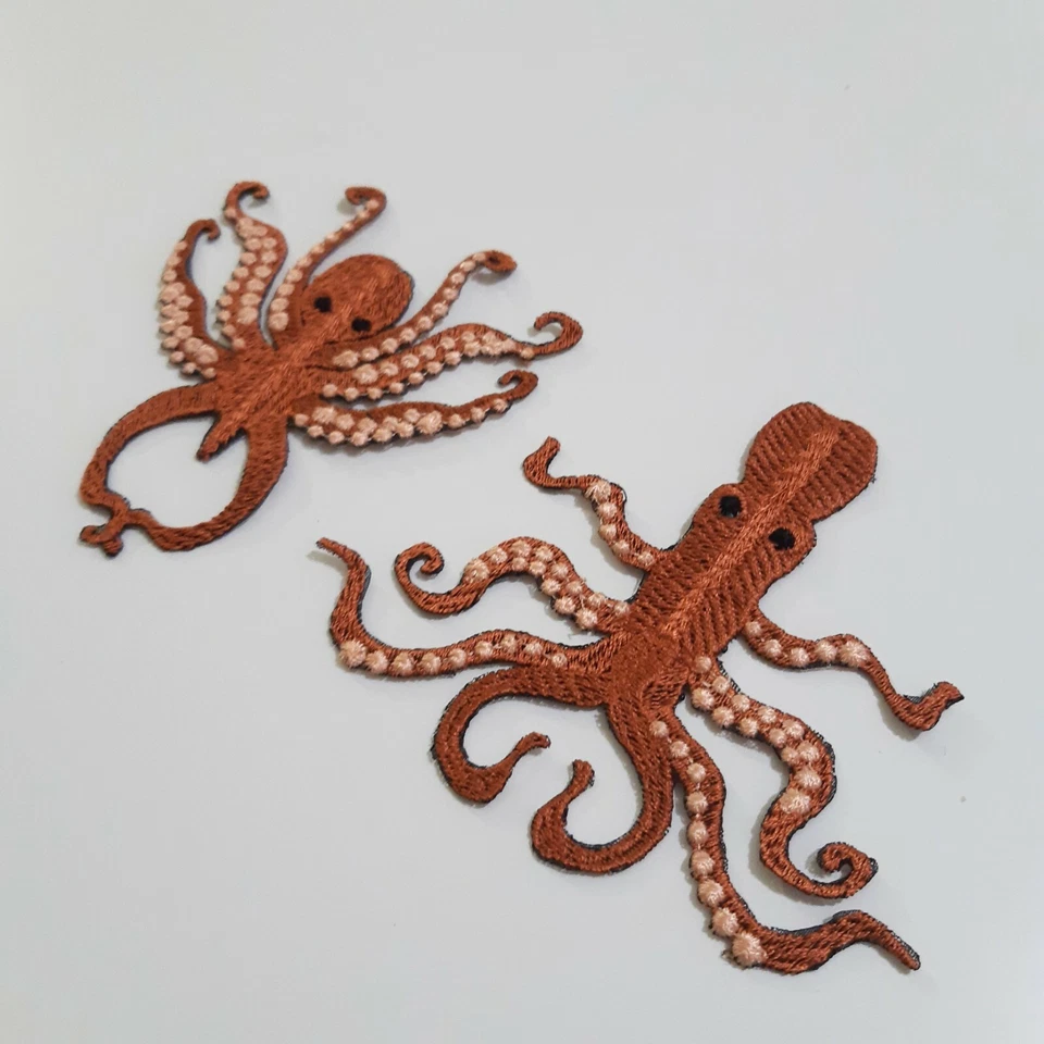 Octopus Pair of Handmade Embroidered Patches - Image 2 of 4