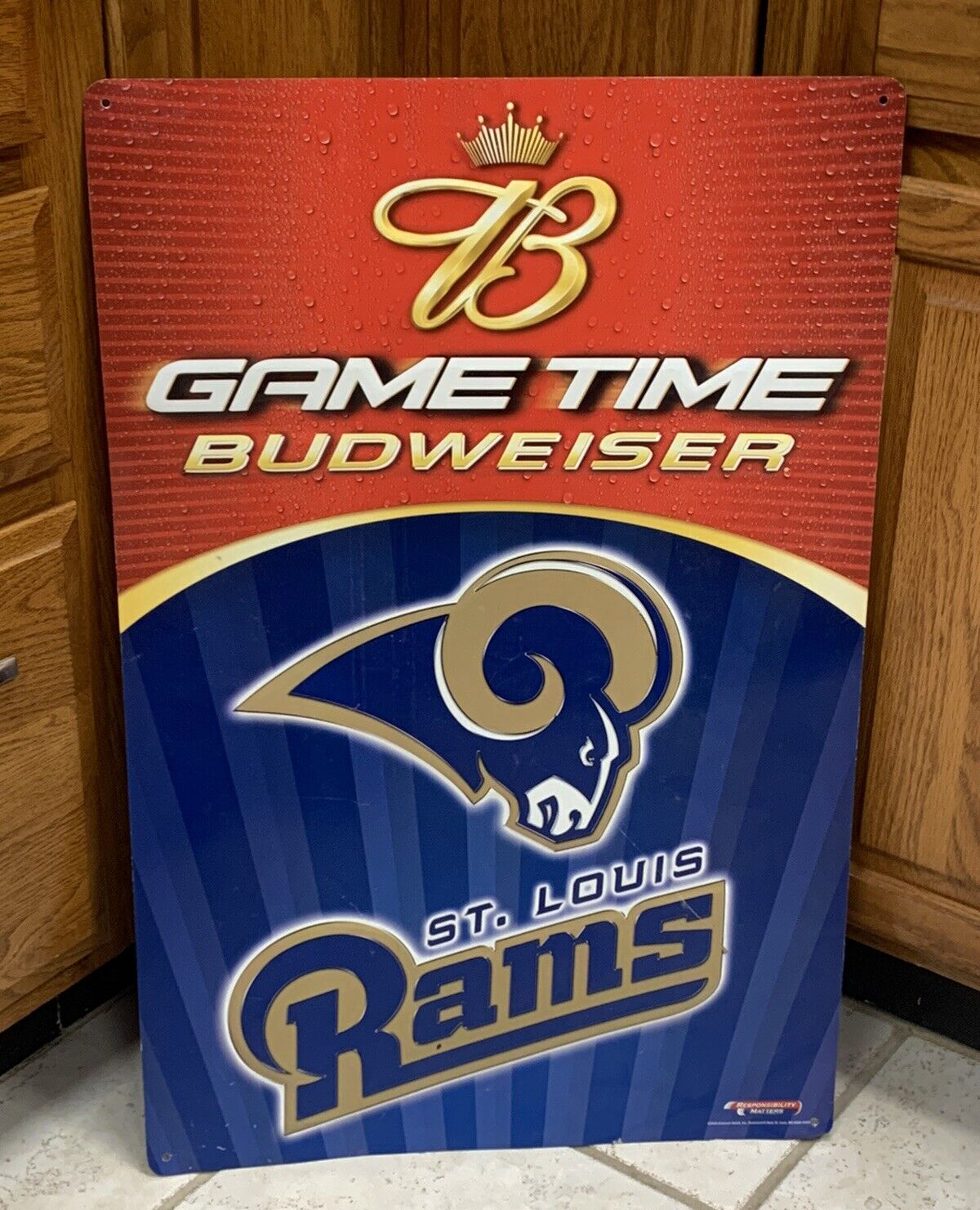 2004 GAME TIME BUDWIESER ST LOUIS RAMS METAL BAR SIGN 28